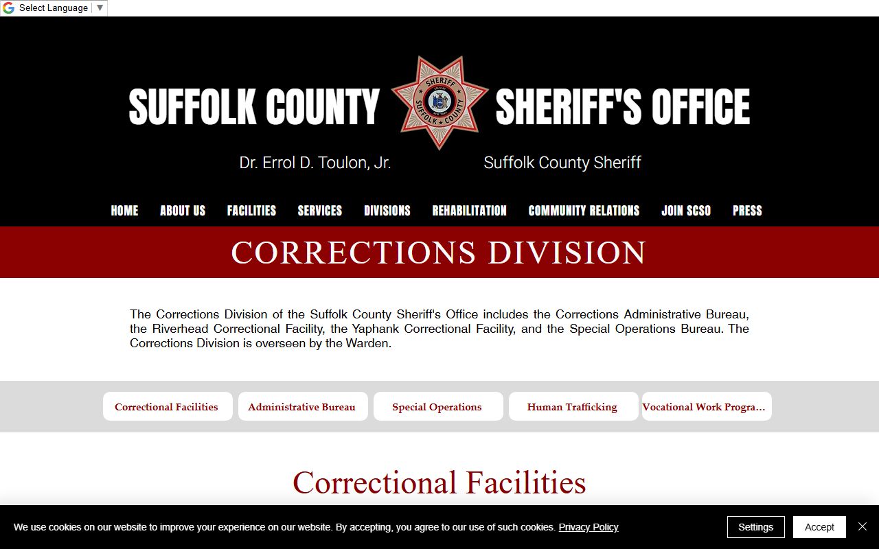 Suffolk County inmate population corrections division facility capacity page